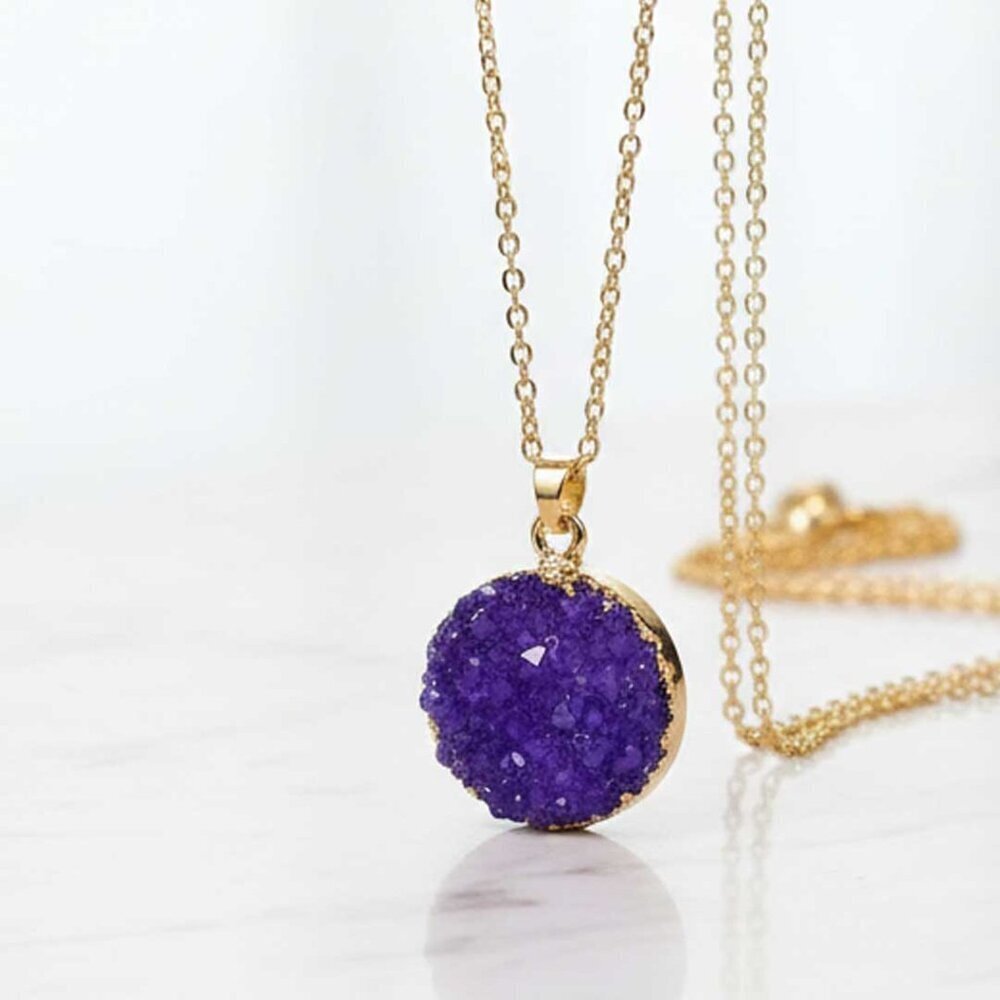 Purple Fashion Stone Round Necklace